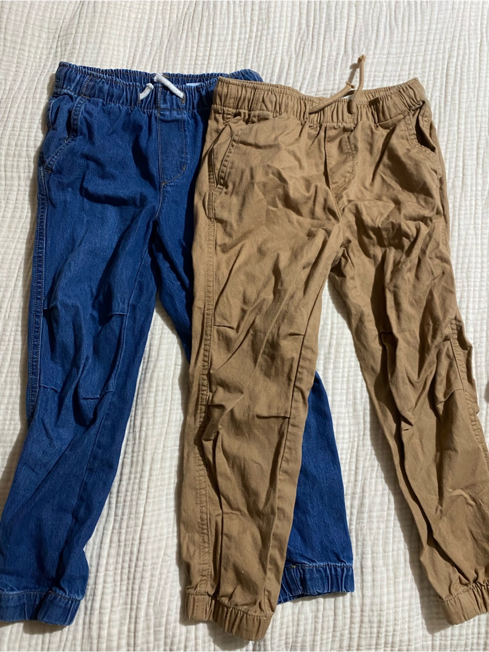 Kids Casual Elastic-Waist Pants in Brown and Blue